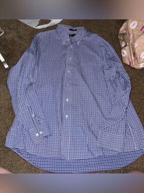 Chaps Blue and White Gingham Button-Down Shirt - Men